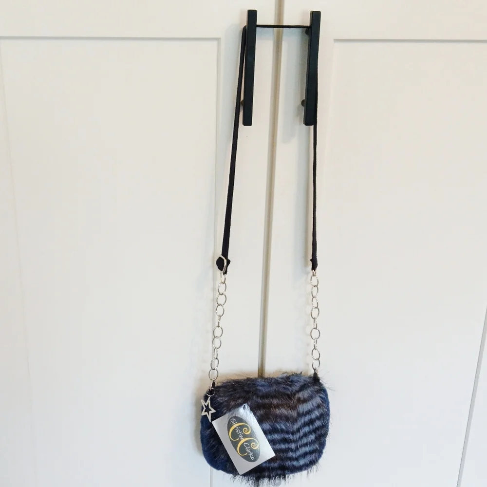 Faux Fur Purse Shoulder Bag w/ Adjustable Crossbody Strap & Star Keychain NWT